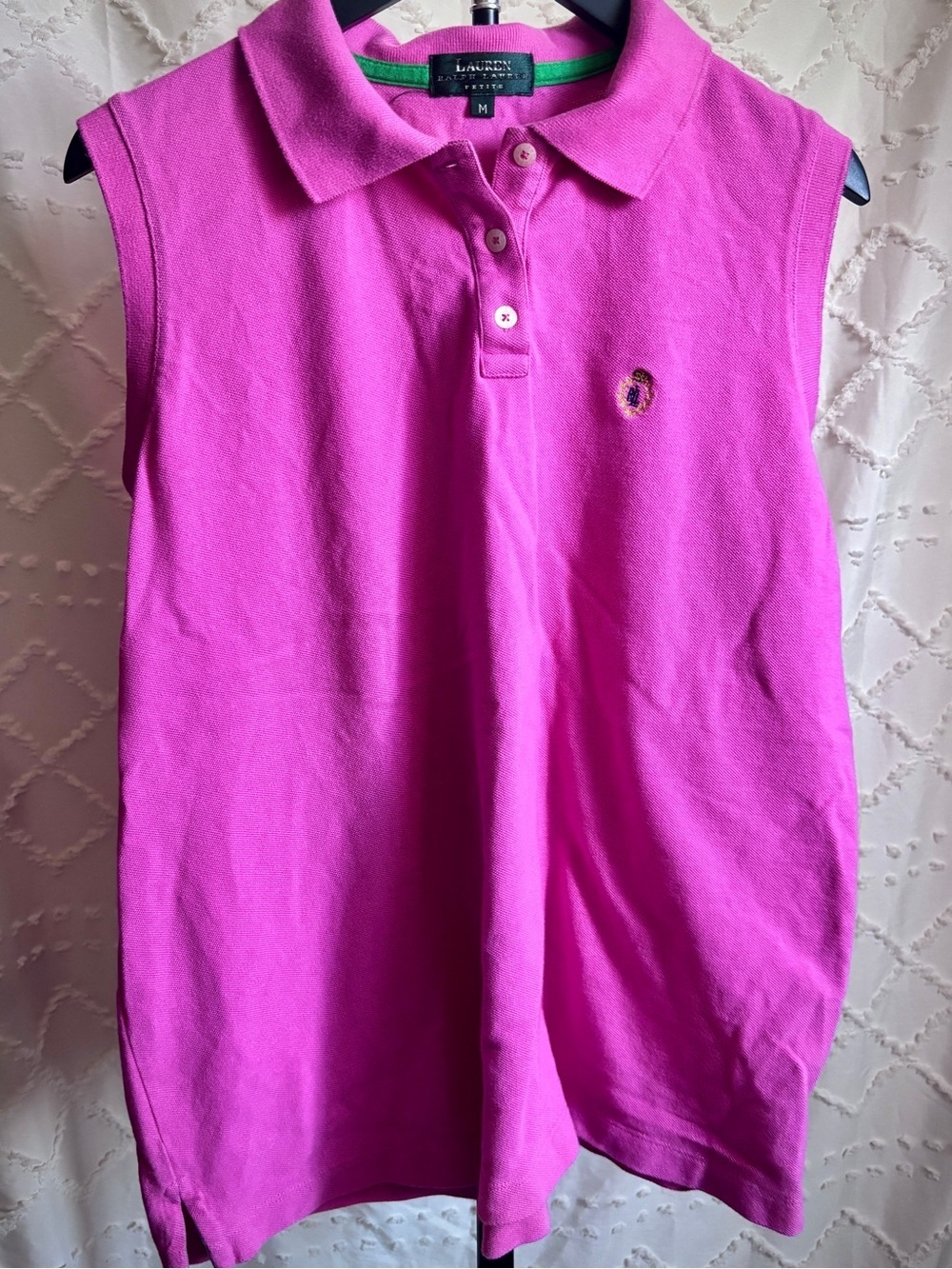 Lauren Ralph Lauren Petite Pink Sleeveless Polo Top Crest Logo Preppy Golf Med